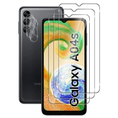 Abbildung von FWang [3+2 Stück] Temperglas Schutzfolie für Samsung Galaxy A04S + Kamera Schutzfolie,9H Härte,kratzfest,blasenfrei,HD Displayschutz