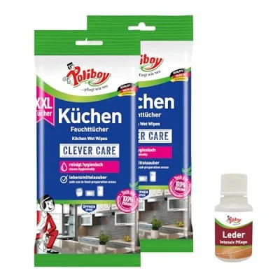 Abbildung von POLIBOY XXl Küchen Feuchttücher Feuchte Reinigungstücher für den Haushalt Mit Orangenduft 2x 24 Tücher Produktprobe Made in Germany
