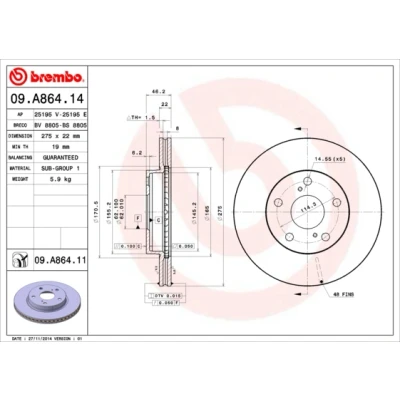 Abbildung von Bremsscheibe BREMBO 09.A864.11