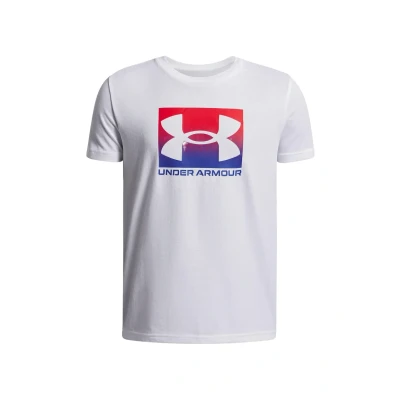 Abbildung von Under Armour Jungen T Shirt mit Box Logo, kurzärmelig, Weiß/Royal, 140/150 cm