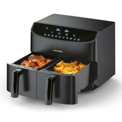 Abbildung von Rachs KOCHWERK Heißluftfritteuse Doppelkammer 7L digitaler Airfryer mit Touch, 2400,00 W, 10 Programmen &amp; 2 3,5L Kammern, Smart Cook Funktion