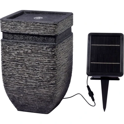 Abbildung von dobar® 96101e Solarbrunnen Hera Gartenbrunnen mit LED Beleuchtung Terrassenbrunnen aus Polyresin Zierbrunnen Outdoor Dekorativer Springbrunnen Kunststein 25 x 40 cm Grau
