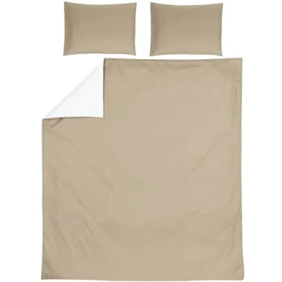 Abbildung von Meyco Home Uni Bettwäsche Doppelbett (Baumwolle, atmungsaktives Material, einfache Pflege, praktischer Einschlagstreifen, Maße: 200 x 200/220 cm), Taupe/Cremeweiß