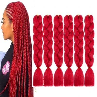 Abbildung von Rot Braiding hair 6 Packs braids extensions Kanekalon Flechten Haar 24&quot;, Zöpfe Box Braid kunsthaar Zum Einflechten (Red)