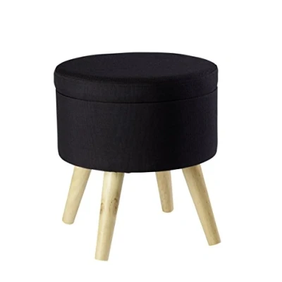 Abbildung von Echtwerk Sitzhocker Max, Sitztruhe, Sitzwürfel, rund, mit Stauraum, Deckel abnehmbar, gepolsterte Sitzfläche, Holzfüße, schwarz, 32 x 39 cm