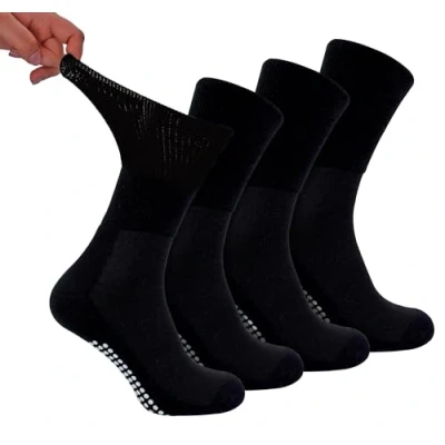 Abbildung von Dr.Socks 4 Paar Bambus Antirutsch Diabetikersocken Extra Weit Socken Ohne Gummi und Naht mit Noppen Stoppersocken für Diabetiker (37 40, Schwarz)
