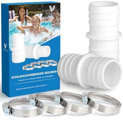 Abbildung von Villkin Schlauchverbinder, Schlauchkupplung, Schlauchadapter inkl. Schlauchschellen (3 Größen), (2 Sets, 2x 4x Schlauchschellen), perfekter Adapter, hochwertige Verarbeitung, einfache Anwendung