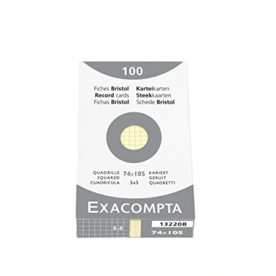 Abbildung von Exacompta 13220B Packung (mit 100 Karteikarten, DIN A7, 74 x 105 mm, kariert, ideal für die Schule) 1er Pack gelb