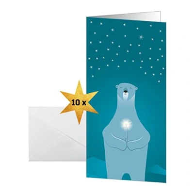 Abbildung von SIGEL DS076 Weihnachts Karten Set mit Umschlag, DIN lang, 10 Stück, &quot;Polar bear with candle&quot;, ideal zum Bedrucken, aus nachhaltigem Papier