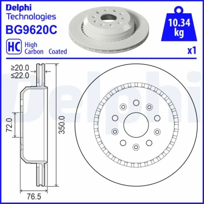 Abbildung von DELPHI Bremsscheibe JEEP: Wrangler IV 350mm 22mm 5 Belüftet BG9620C Bremsscheiben, Scheibenbremsen