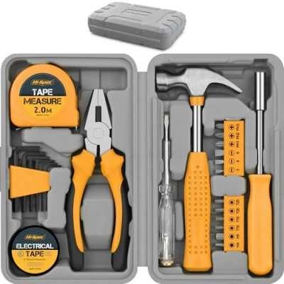 Abbildung von Hi Spec 24 tlg. Haushaltswerkzeug Set für Frauen Kompakter Kleiner Werkzeugkoffer gefüllt mit Hammer Ideal Kleines Werkzeugset WG Zimmer und Unterwegs