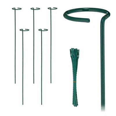 Abbildung von Relaxdays Pflanzstäbe Metall, 6er Set, Rankstäbe mit Ring, Metallstäbe Garten, Pflanzenbindern, 60 cm, dunkelgrün