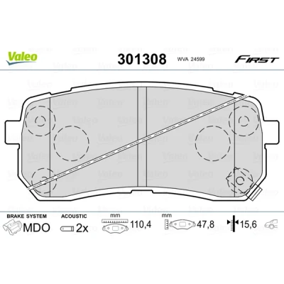 Abbildung von VALEO 301308 Bremsbelagsatz FIRST Hinterachse inkl. Verschleißwarnkontakt mit Anti Quietsch Blech HYUNDAI: H 1 Cargo, Travel, ix55