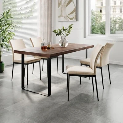 Abbildung von Home Collective Esszimmerstuhl 4er Set Stuhl Küchenstühle Stühle Esszimmer (Gepolstert mit Stoffbezug, schwarzes Metallgestell, modernes Design), 62 x 43 85 cm (LxBxH), Sitzhöhe 48 cm, Beige