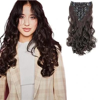Abbildung von CAISHA XL 45cm CLIP IN EXTENSIONS Klara 7 Teile Set Haarverlängerung Voluminös Gelockt Schokobraun CE10 1