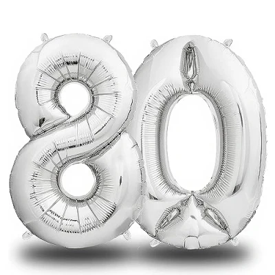 Abbildung von envami® Folienluftballon Zahl Silber 100 cm Riesen Zahlenballon Fliegt mit Helium Luftballon Geburtstag Geburtstagsdekoration Deko (80 einzeln)