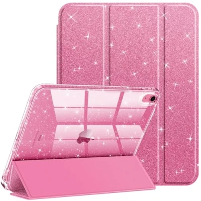 Abbildung von Fintie Hülle für iPad 10. Generation 2022 10,9 Zoll mit Stifthalter, Glitzernde Stoßfeste Case Cover Glänzende, durchsichtige Rückseite Schutzhülle, Rosa