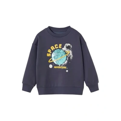 Abbildung von Vertbaudet Jungen Sweatshirt mit Wendepailletten, Recycling Polyester schieferblau 110