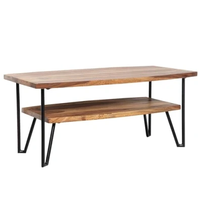 Abbildung von FineBuy Couchtisch 90x50x40 cm Sheesham Massivholz/Metall Sofatisch Rechteckig, Design Wohnzimmertisch Kaffeetisch mit Stauraum, Holztisch Wohnzimmer Industrial Vierrund