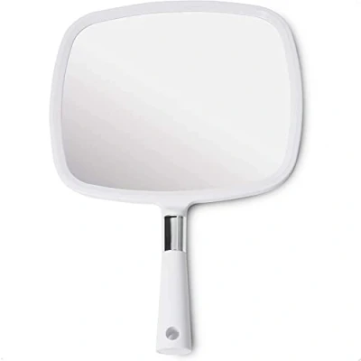 Abbildung von Mirrorvana Großer Handspiegel, Friseur Handspiegel mit Griff, Friseurspiegel Rechteckig, Spiegel groß Hand Held Mirror with Handle (weiß)
