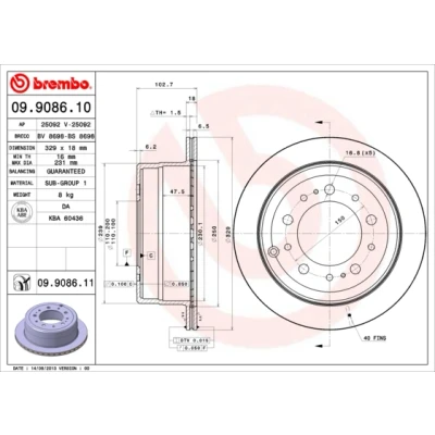 Abbildung von BREMBO COATED DISC LINE 09.9086.11 Bremsscheibe 329 18 5 innenbelüftet beschichtet TOYOTA: Land Cruiser 100