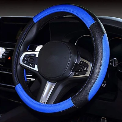 Abbildung von Coofig Auto Lenkradbezug mit Strapazierfähigem PU Leder, Lenkradabdeckung Universell, 38cm (15 Zoll), Passend für Auto, LKW, SUV, Atmungsaktiv, rutschfest, Damen und Herren