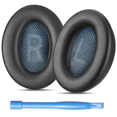 Abbildung von Ersatz Ohrpolster für Bose SoundLink Around Ear 2 Kopfhörer Mit &#039;L und R&#039; Schriftzug der richtigen Farbe Form Scrims (SLAE2, Schwarz)