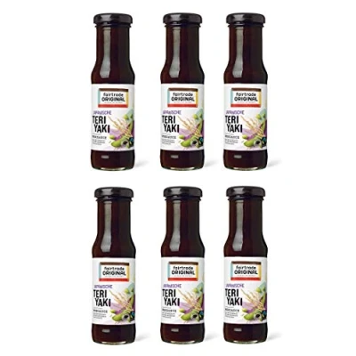 Abbildung von 6 x 150 ml Teriyaki Soße Fairtrade Original dunkle Sojasauce Japanische Marinade Woksauce dickflüssig Gewürzsauce für asiatische Speisen Hähnchen, Fisch, Gemüse