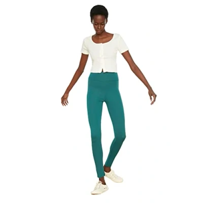Abbildung von Trendyol Damen Hohe Taille Gestrickte Strumpfhose Leggings, Petrol, M EU