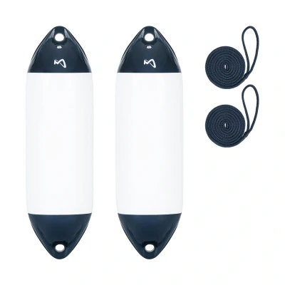 Abbildung von Mesle Bootsfender Ultra 2er Set mit Leine, ø 14 cm 59.5 lang, Langfender aufblasbar, Bootsfender, Fender Schiff Yacht Schlauchboot
