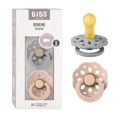 Abbildung von BIBS Boheme Schnuller 2er Pack. BPA frei. Kirschform Nippel, Größe 2 (6 18 Monate), Cloud/Blush