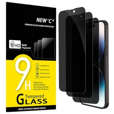 Abbildung von NEW&#039;C 3 Stück, Sichtschutz Panzer Schutz Glas für iPhone 14 Pro Max (6,7 Zoll), Ausgewogener 35 Grad schutzwinkel mit Augenschutz, Ultra Haltbare 9H Härte, Blasenfrei