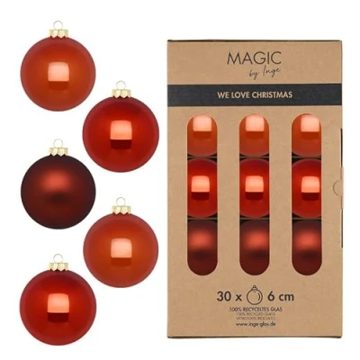 Abbildung von Weihnachtskugeln Glas 6cm 30 Stück matt &amp; glänzend Christbaumkugeln Weihnachtsbaumkugeln für Weihnachten Christbaumschmuck Weihnachtsbaumschmuck Warm Terracotta