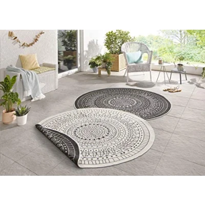 Abbildung von NORTHRUGS Teppich &quot;Porto Wendeteppich&quot;, rund, In &amp; Outdoor, Wetterfest, Balkon, Garten, Wohnzimmer, Wasserfest