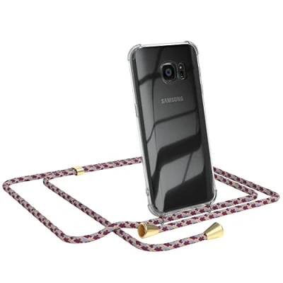 Abbildung von EAZY CASE Handykette kompatibel mit Samsung Galaxy S7 Handyhülle Umhängeband, Handykordel Schutzhülle, Silikonhülle, Hülle Band, Stylische Kette für Smartphone, Bordeaux Camouflage