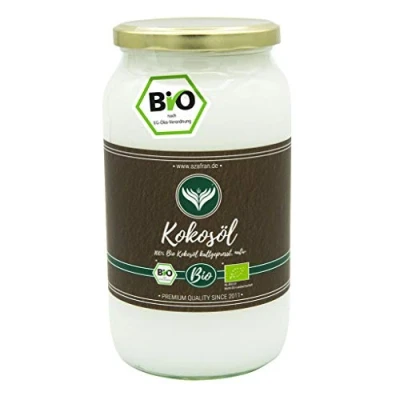 Abbildung von Azafran BIO Kokosöl Kokosnussöl nativ kaltgepresst im Glas 1L