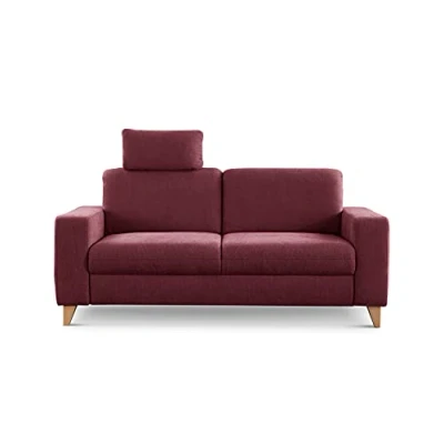 Abbildung von CAVADORE 2,5 Sitzer Sofa Lotta / Skandinavische 2,5er Couch mit Federkern, Kopfstütze und Holzfüßen 183 x 88 Webstoff, Rot