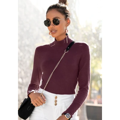 Abbildung von Lascana Basic Strickpullover, Damen, Größe: 32/34, Brombeere