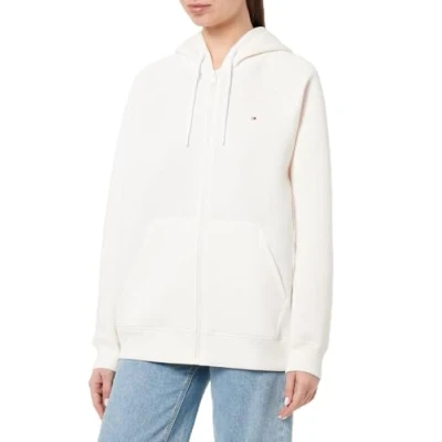 Abbildung von Tommy Hilfiger Damen Hoodie mit Reißverschluss Oversized, Beige (Ancient White), M