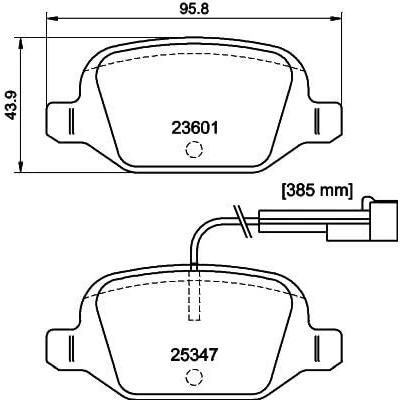 Abbildung von HELLA 8DB 355 031 561 Bremsbelagsatz inkl. Verschleißwarnkontakt FIAT: 500 Schrägheck, C Cabrio, ABARTH: 500C / 595C 695C Cabrio
