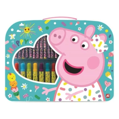 Abbildung von Cefa Toys 21878 Peppa Pig Künstlerkoffer, 12 Filzstiften, 6 Buntstiften, Lineal, Bleistift, Radiergummi und Spitzer. 32 x 25 2 cm, bunt
