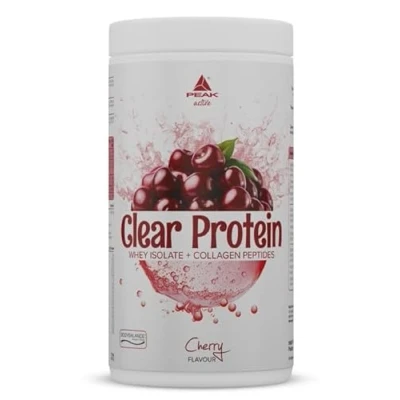 Abbildung von PEAK Clear Protein 450g Geschmack Cherry I 15 Portionen klares Whey Isolat + bioaktive Kollagenpeptide BODYBALANCE fruchtiger, erfrischender zuckerfrei 450 g