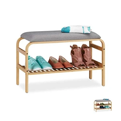 Abbildung von Relaxdays Schuhbank, 3 Paar Schuhe, gepolsterte Sitzfläche, Flur und Garderobe, Schuhaufbewahrung HBT 46x69x30 cm, natur, 1 Stück, Fach