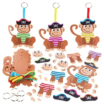 Abbildung von Baker Ross FX625 Mix und Match Piratenaffen Schlüsselanhänger Bausätze 8er Packung, Schaumstoff Bastelsets für Kinder