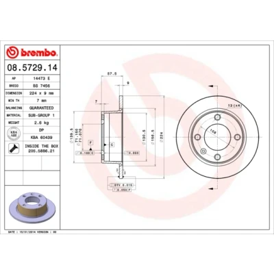 Abbildung von BREMBO 08.5729.14 Bremsscheibe 224 9 4 voll mit Schrauben CITROËN: Xantia Schrägheck, Kombi