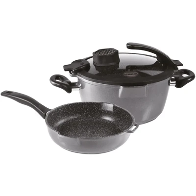 Abbildung von STONELINE Topf Set &quot;Smell Well&quot;, Aluminiumguss, (Set, 4 tlg., 1x Bratentopf Ø 24 cm, Schmorpfanne cm), Induktion, inkl. Glasdeckel mit Geruchsfilter oder Aromafunktion