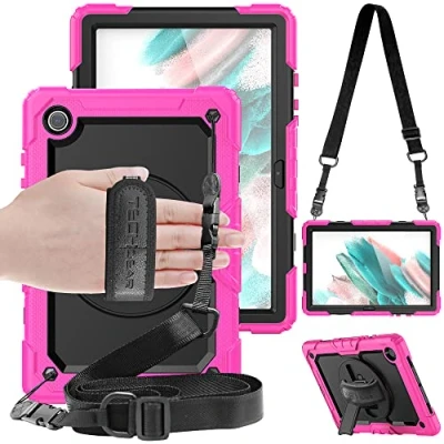 Abbildung von TECHGEAR Utility Hülle Kompatibel mit Samsung Galaxy Tab A8 10.5 (SM X200/SM X205) Robust Stoßfest Outdoor Schutzhülle 360 Grad Schwenkständer, Hand Schultergurt, Eingebaut Bildschirm Rosa
