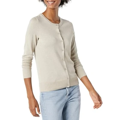 Abbildung von Amazon Essentials Damen Leichte Rundhalsstrickjacke (Erhältlich In Übergröße), Haferbeige Meliert, XL