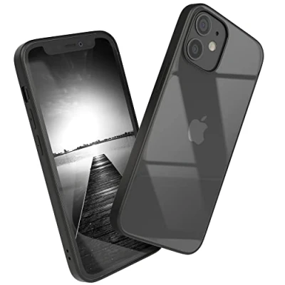 Abbildung von EAZY CASE Clear Hybrid Bumper Hülle kompatibel mit iPhone 12 Mini, Handyhülle Ultra Aufprallschutz, Stoßfest und Kratzfest, dünne Schutzhülle Kameraschutz, Slim Cover Handy Case, Schwarz
