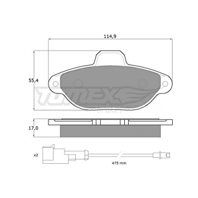 Abbildung von TOMEX brakes TX 10 721 Bremsbelagsatz Vorderachse inkl. Verschleißwarnkontakt mit Zubehör FIAT: Punto II Schrägheck, I Schrägheck